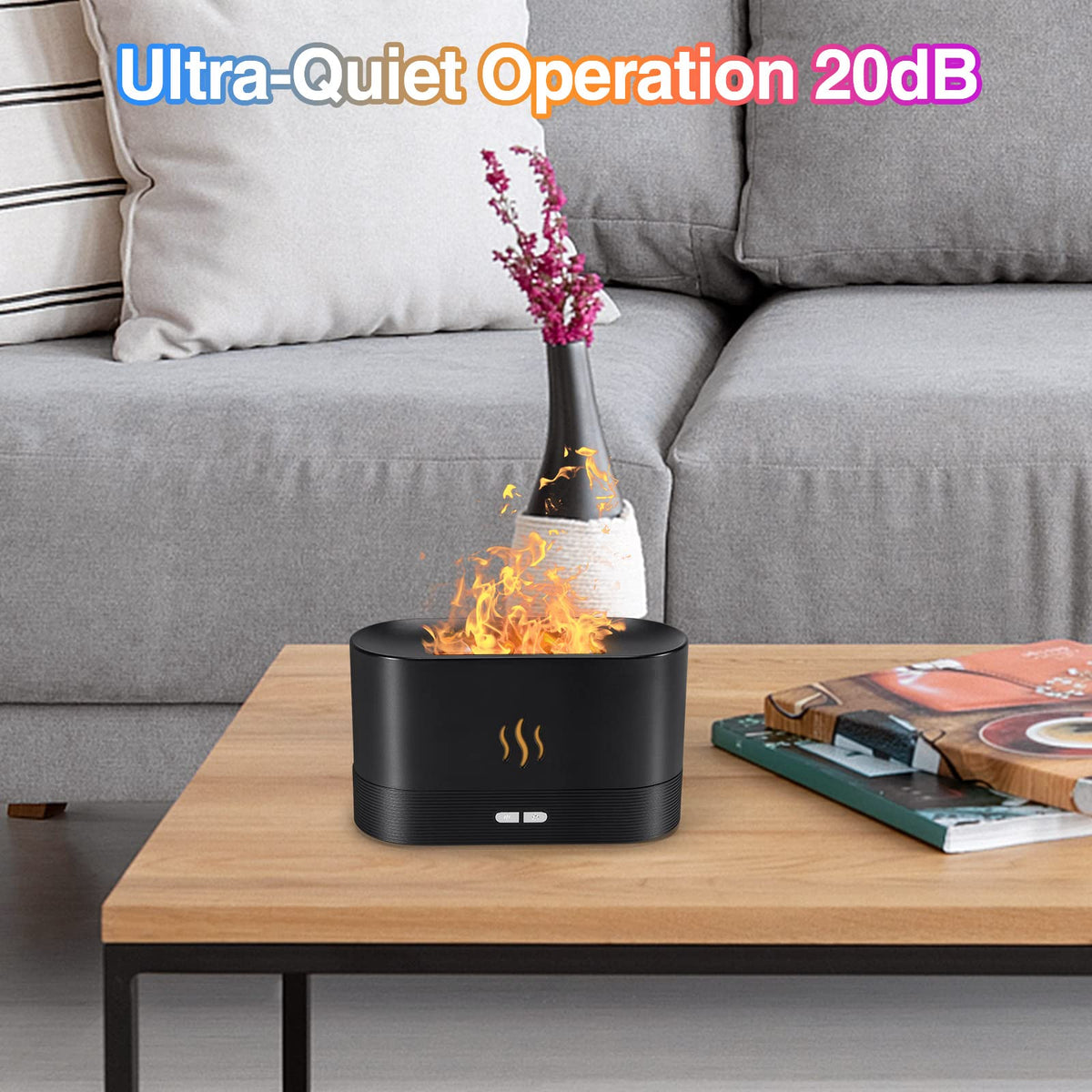HASTHIP Air Humidifier for Bedroom with 180ml Tank and Ultrasonic Cool Mist | 7 Color Flame Light