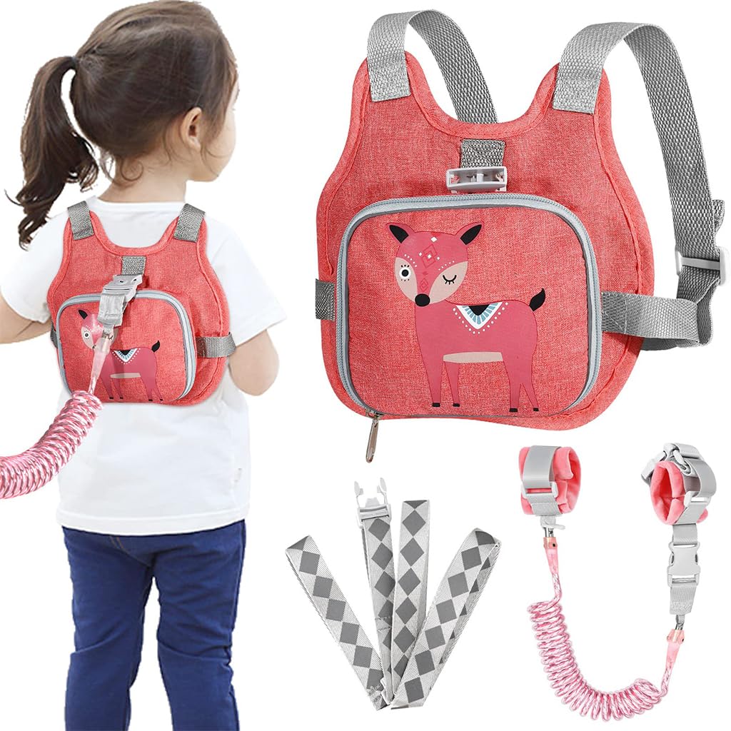 HASTHIP® Toddler Harness Leash+ Anti Lost Wrist Link, Cute Dinosaur Kids Harness with Leash, Foldable Child Leash Baby Walking Wristband Assistant Strap Belt for Parent Boys