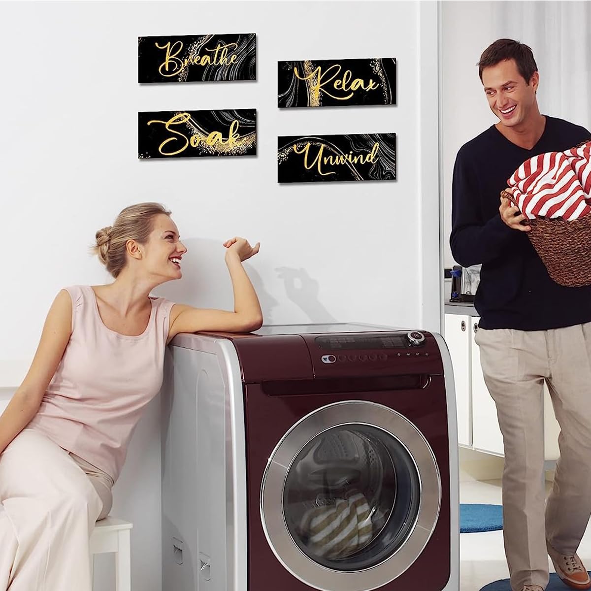 HASTHIP Wooden Wall Hangings for Home Decoration featuring 4 pcs 10 x 4 in Rustic Signs | Relax Soak Unwind Breathe Decor