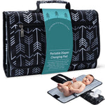 HASTHIP® Cambiador de Pañales Portátil Impermeable,Alfombrilla de Cambio Bebé con Bolsillos Almacenamiento,Plegable con Asa para Viaje y Paseo Gris/Negro Tela Oxford y PEVA 22x21.