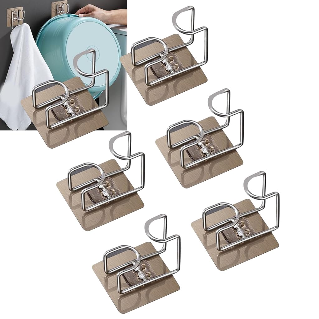 HASTHIP® 2Pcs Wash Basin Hooks, Adhesive Washbasin, Wall Mounted Washbasin Hanger, Metal Robe and Towel Hook, Multifunctional Basin Hanger Siding Hook for Kitchen Bathroom Toilet
