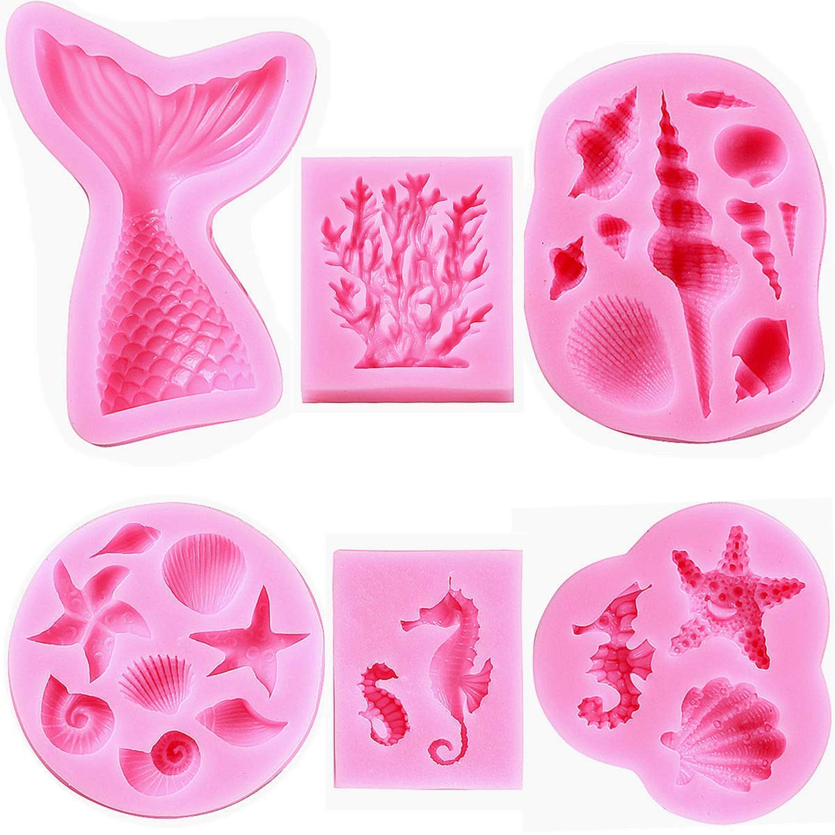 HASTHIP Fondant Silicone Mold for Mermaid Theme Cake Decoration including 6pcs 10x10x5cm | Non Stick Food Grade Tool for Baking and DIY Crafts