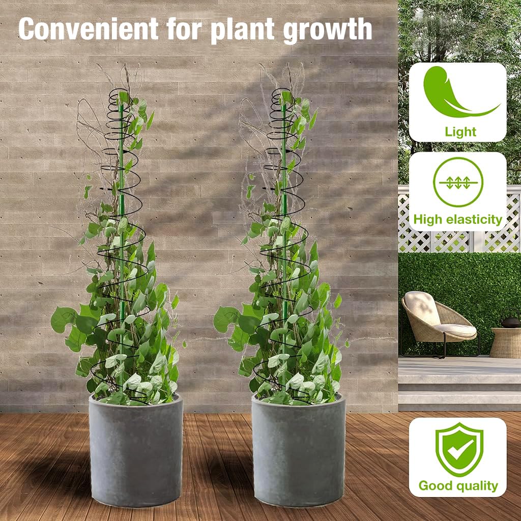 HASTHIP® 2 Sets Plants Trellis Iron Adjustable 53.6 Inches Spiral Up Climbing Trellis DIY Assembly Plant Climb Up Trellis Garden Climbing Plants Trellis for Beans, Vine, Flower Pot