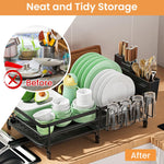 HASTHIP Dish Drying Rack for Kitchen Counter with Drip Tray and Retractable Metal Design