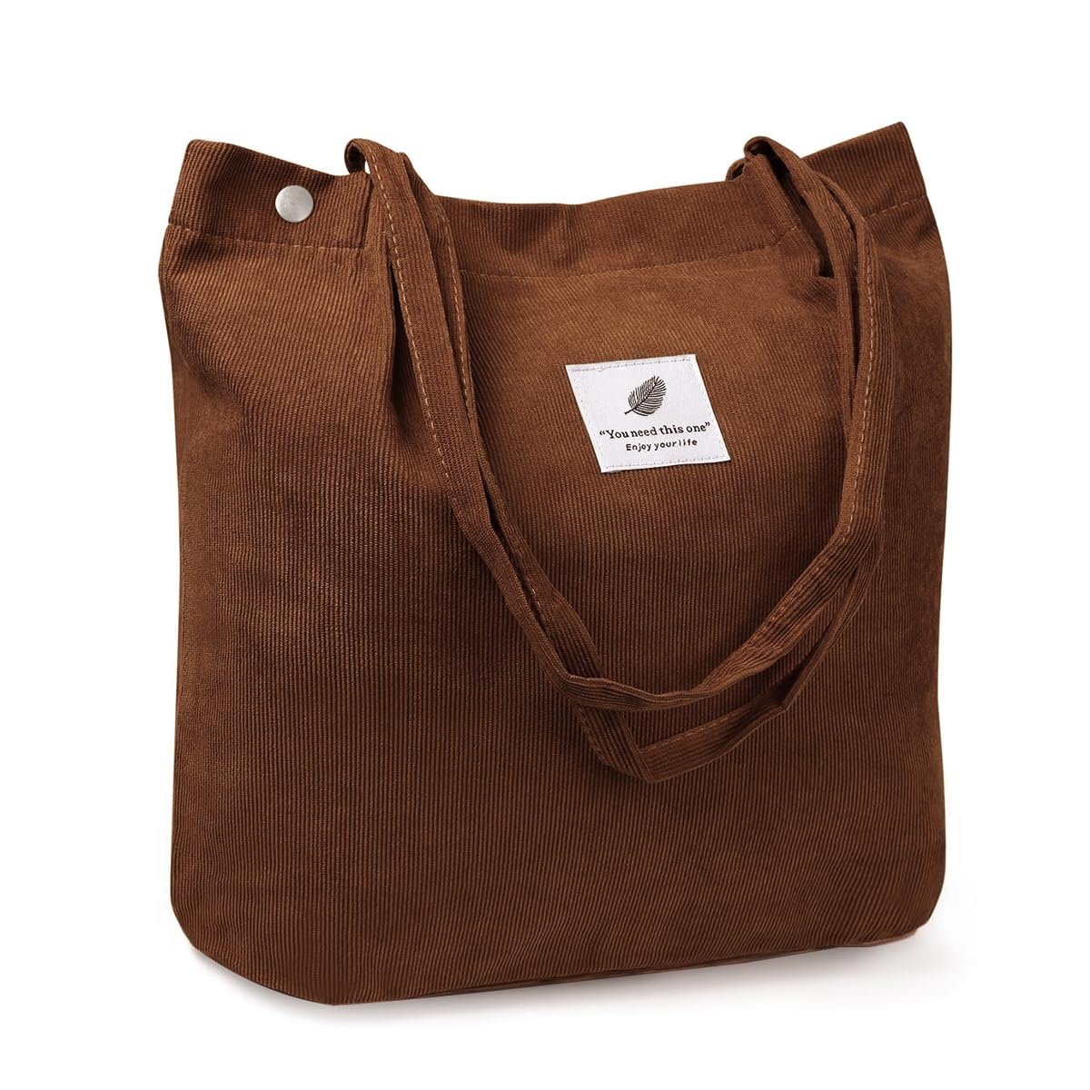 HASTHIP® Bolsa Tote de Pana para Mujer,Bolsa de Hombro Grande y Reutilizable,Compras y Mano para Trabajo Viaje o Diario Lavable Plegable Color Marrón