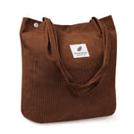 HASTHIP® Bolsa Tote de Pana para Mujer,Bolsa de Hombro Grande y Reutilizable,Compras y Mano para Trabajo Viaje o Diario Lavable Plegable Color Marrón