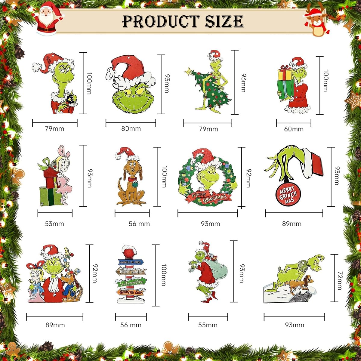 HASTHIP® 24pcs Funny Grinch Christmas Decorations Christmas Tree Wooden Hanging Ornaments Assorted Grinch -themed Christmas Tree Decorations for Home Decor Merry Grinch Mas Party Home Decoration