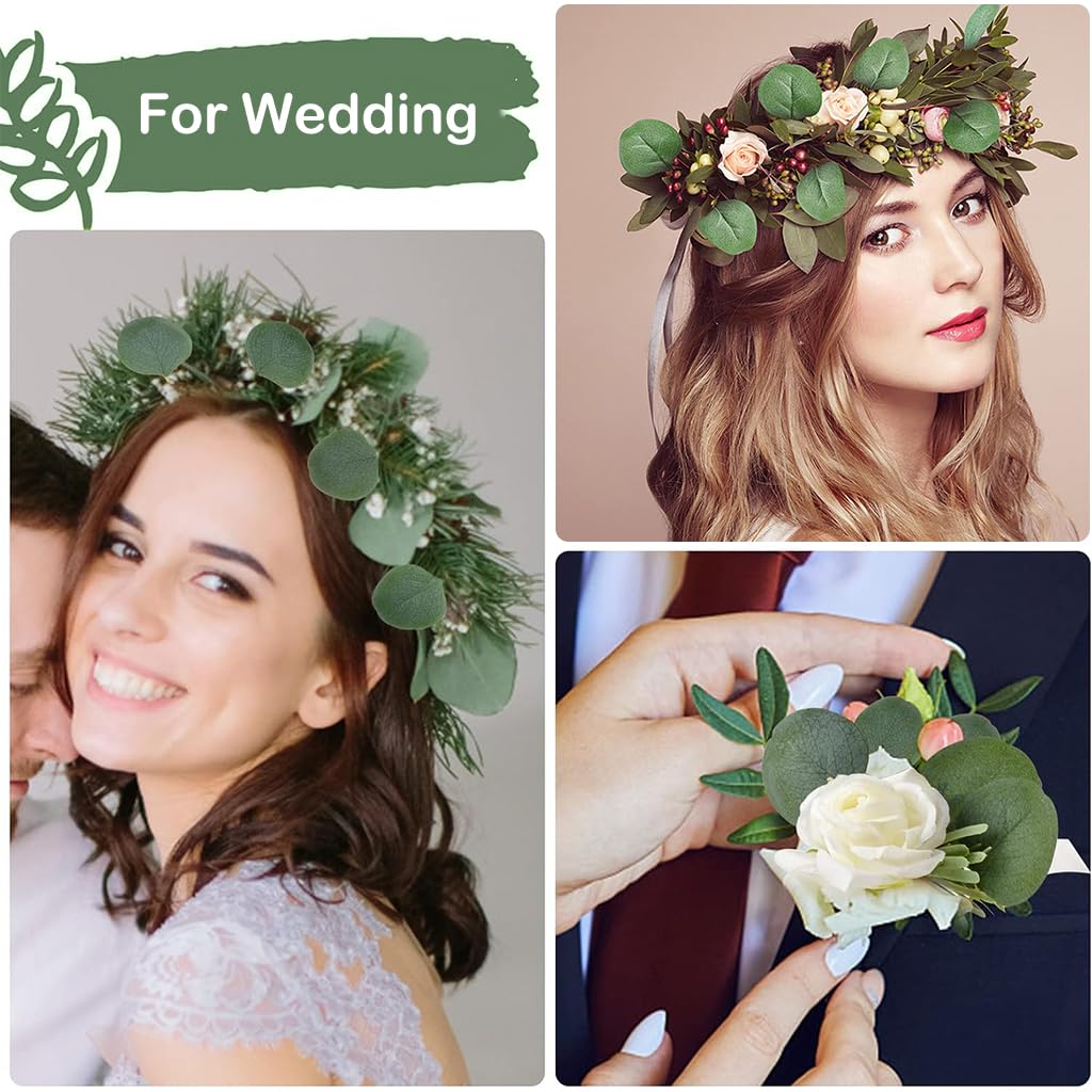 HASTHIP Artificial Eucalyptus Leaves for DIY Wedding and Party Decor 400pcs | Silk Green Petals 1.97x2.95 in