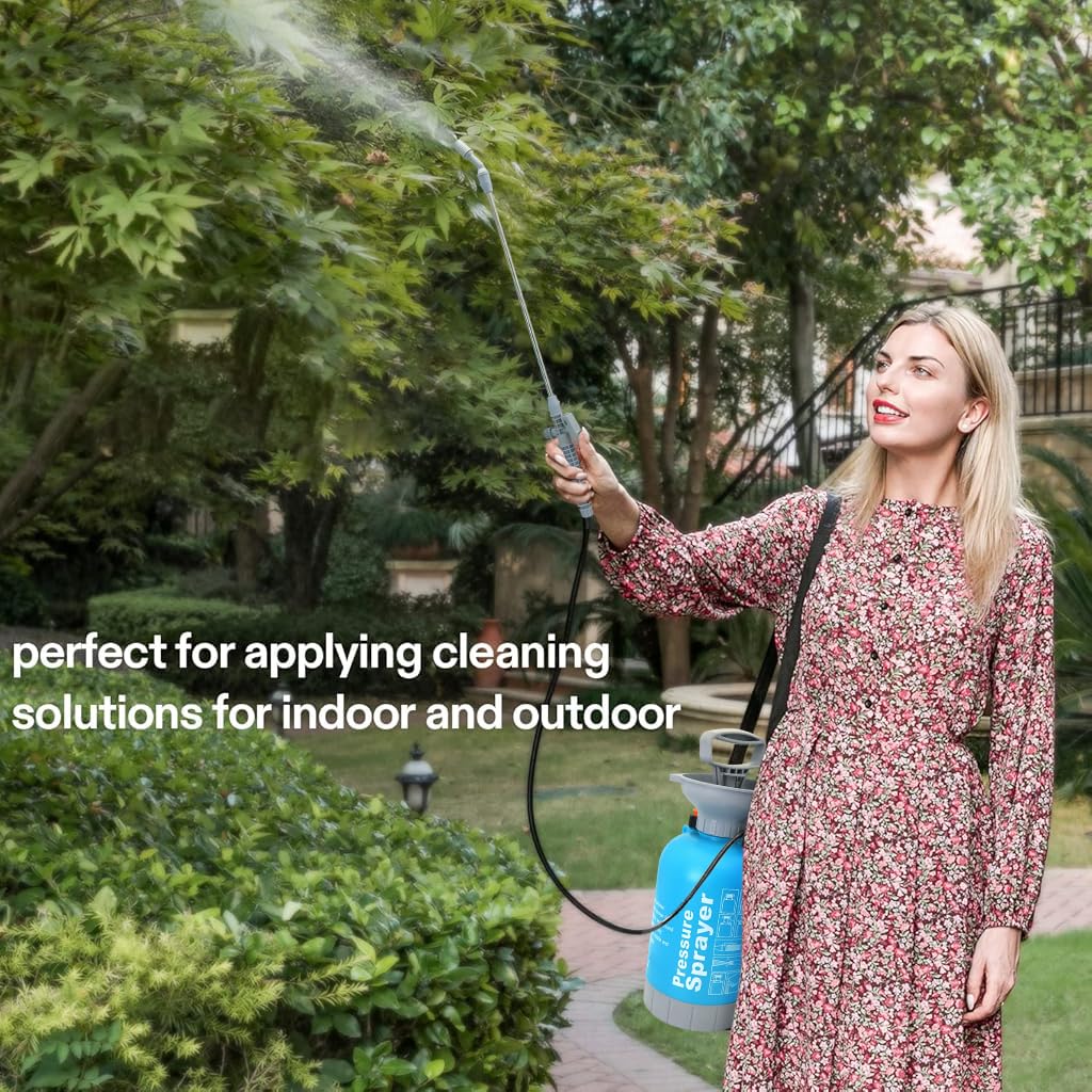 HASTHIP® 5L Gardening Water Sprayer Manual Pump Water Sprayer Long Stainless Steel Nozzle Pump Sprayer Portable Gardening Water Sprayer Bottle with Handle & Shoulder Strap