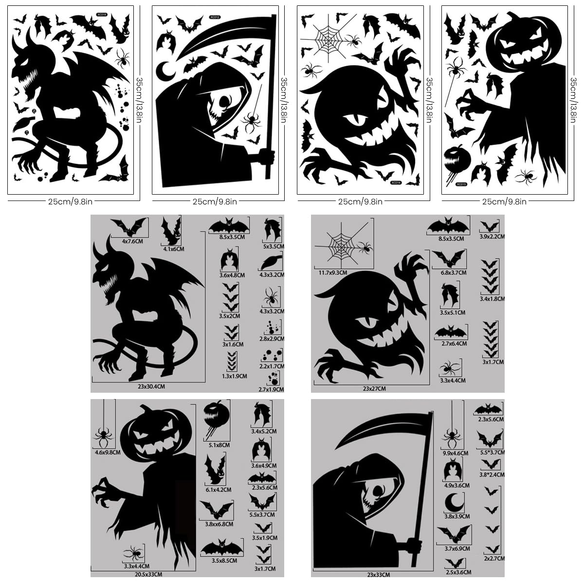 HASTHIP® Halloween Window Decals Spooky Ghost Devil Window Stickers Black Silhouette Non-Adhesive Halloween Wall Stickers Halloween Party Room Decor