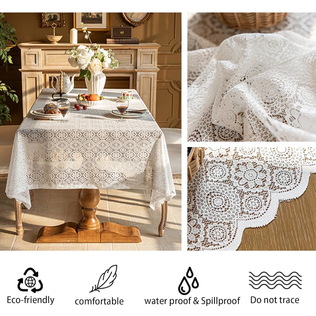 HASTHIP Dining Table Cover for 6 Seater with 55x78 in Waterproof Design and Lace Floral Fabric | Easy to Clean Dining Room Decor