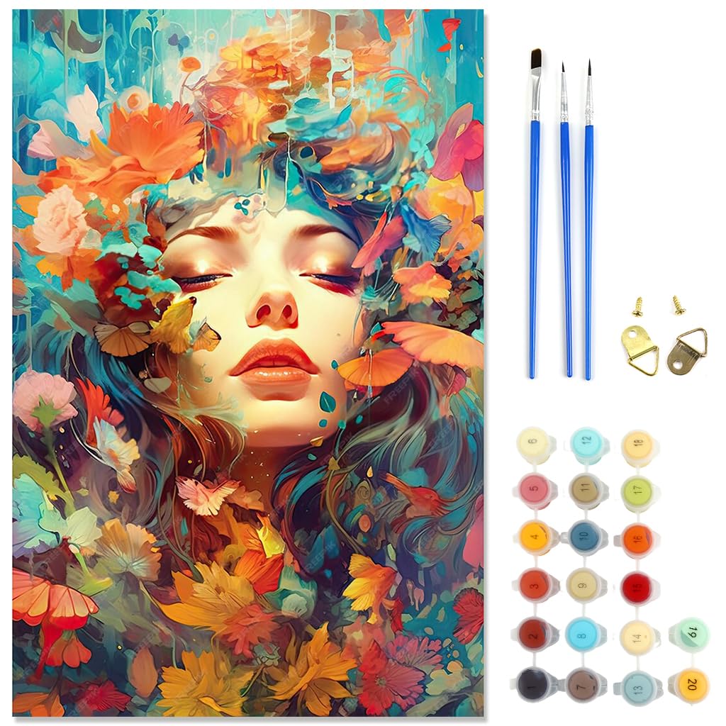 HASTHIP Paint By Numbers Kit for Adults and Kids with 16x20 in Canvas | DIY Oil Painting Featuring Romantic Girl and Flower Design