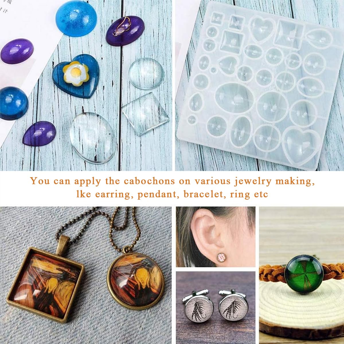 HASTHIP Resin Pendant Molds for DIY Jewelry Crafting with Hanging Hole | 16Pcs Clear Silicone Set