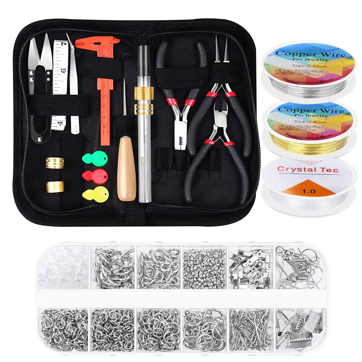 Jewelry Making Tools with Portable case, DIY Work Materials Kit with Complete Set of Jewellery Making Tools for Earings Necklace etc