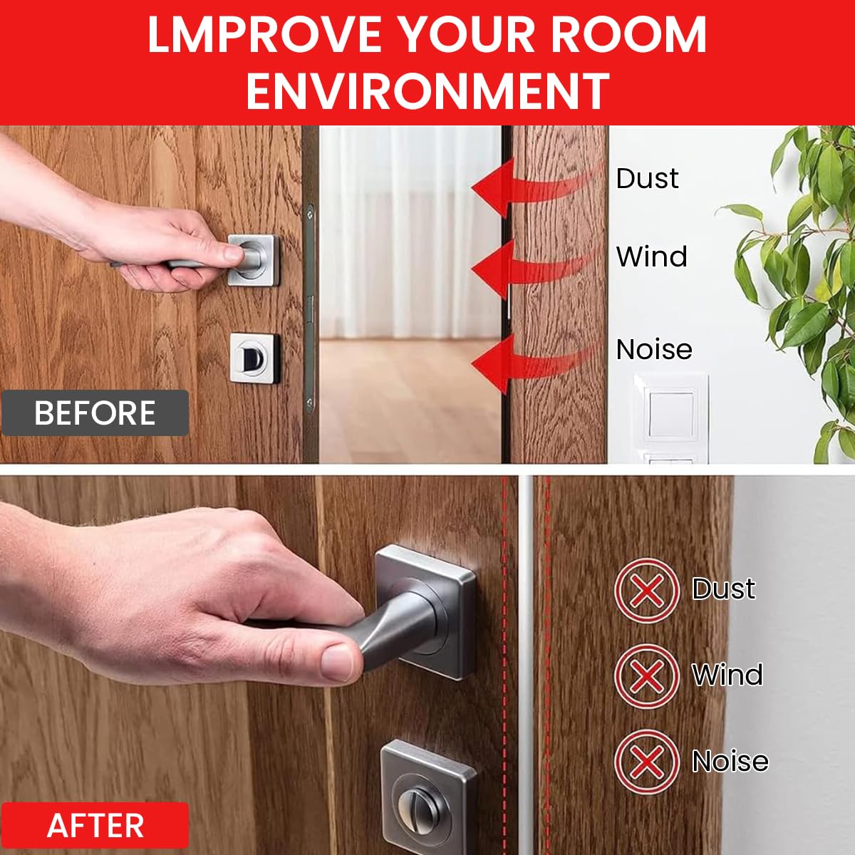 HASTHIP Door Seal Strip for Doors and Windows with 19.69ft Cuttable Hollow Frame | White TPE Rubber Noise Reduction