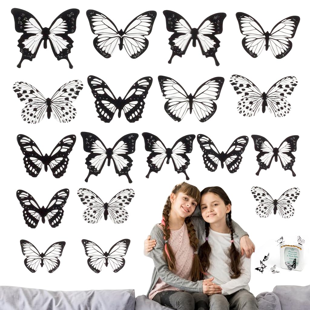 HASTHIP Butterfly Wall Stickers for Home Decor featuring 3D Effect and 36Pcs PVC Set | Black and White
