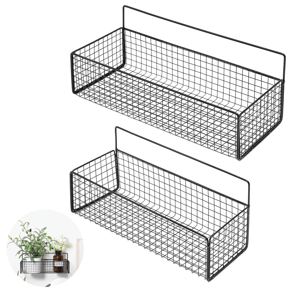HASTHIP Kitchen Organizer Basket Set 2Pcs for Wall Mount or Counter Use | Metal Wire 26x13x15 cm and 36x15.5x15 cm