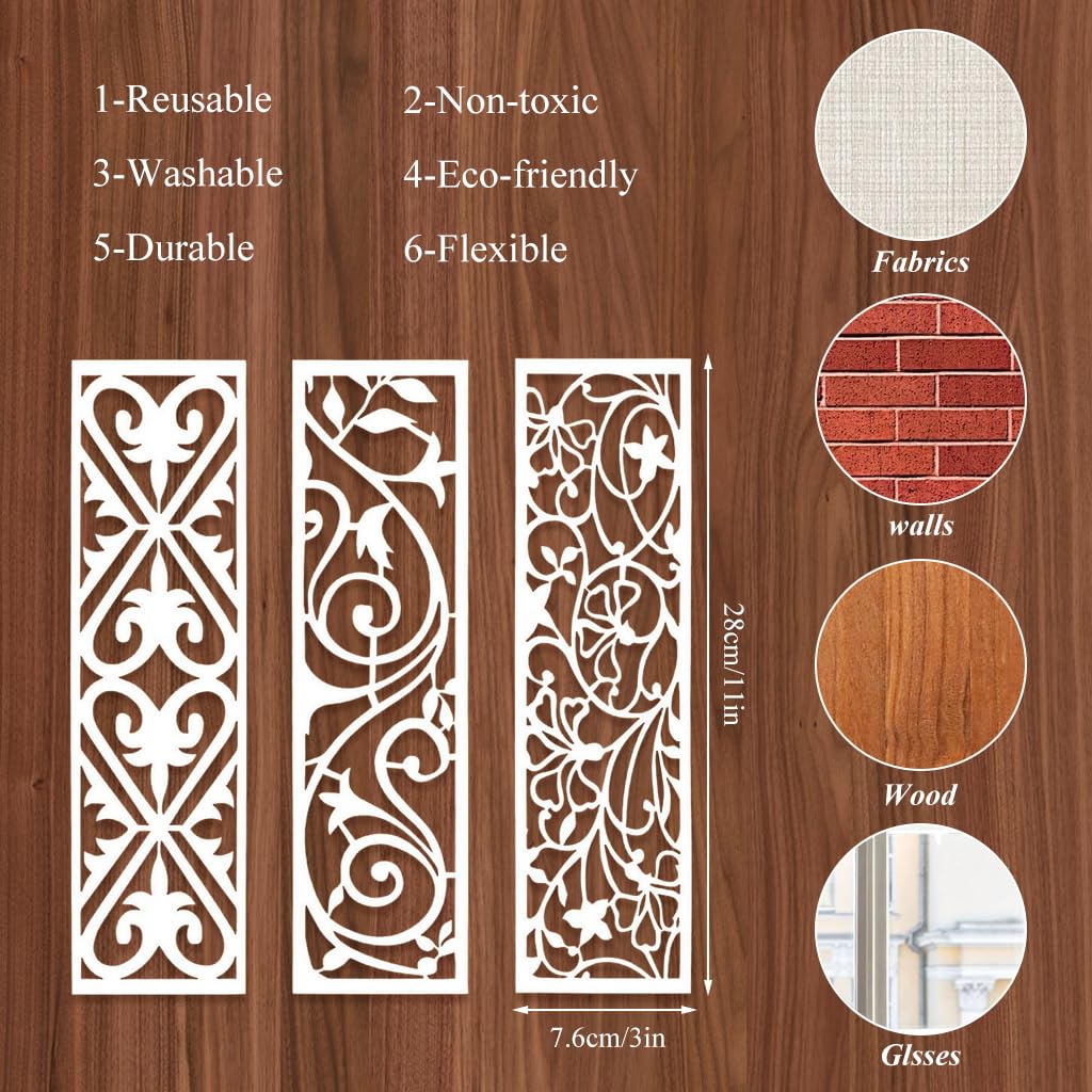 HASTHIP® 12Pcs Painting Stencils for Wooden Crafts Spray Painting Stencils Assorted Aesthetic Decorative Pattern Templets DIY Engraving Crafts Pattern Templets, Cake Decorating Stencils, 28x7.6cm