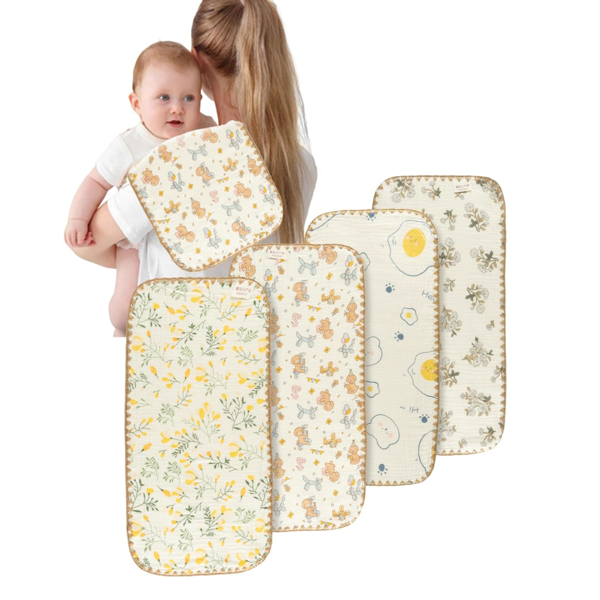 HASTHIP® Paños de eructo para bebé de Muselina 4 Unidades,100% algodón Suave 4 Capas,Toallas Grandes 50x25 cm absorbentes y Lavables a máquina Regalos Esenciales para recién Nacidos niños y