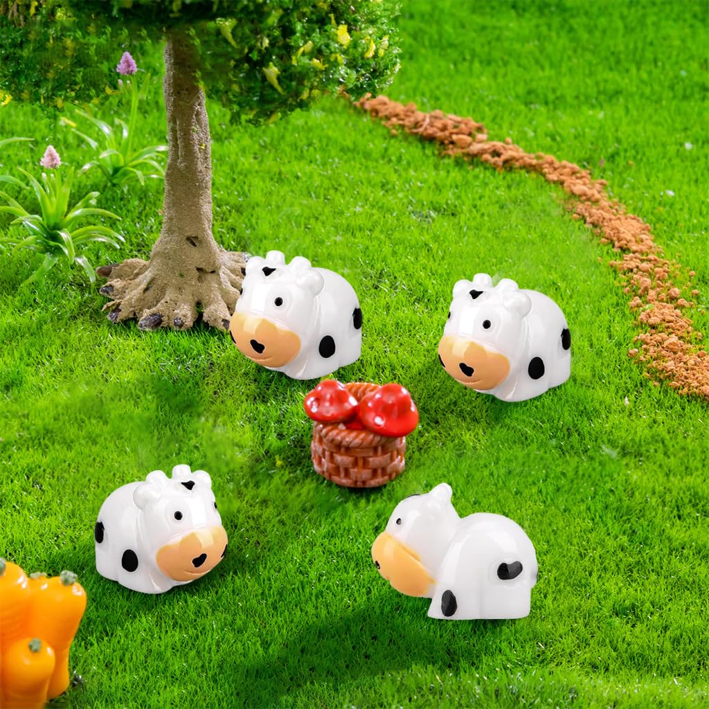 HASTHIP® 10Pcs Miniature Cow Cute Cartoonish Mini Cow Figurines Garden Resin Decoration Mini Cow Resin Miniature Decoration for Flower Pot, Planter, Desk, Flower Bed, Doll House Decoration