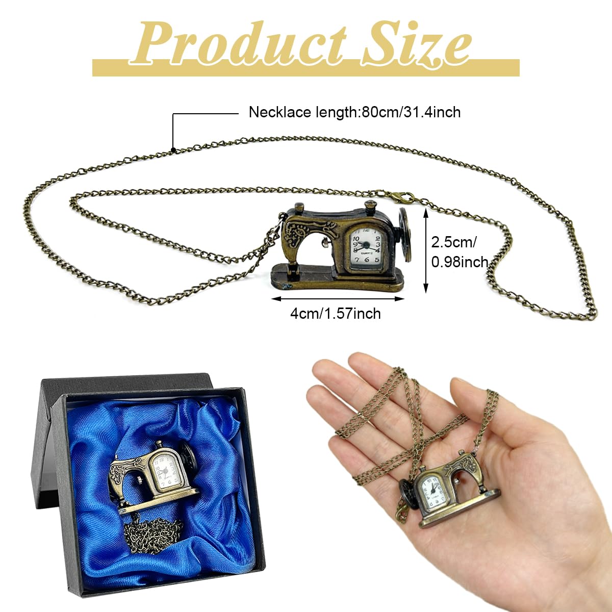 HASTHIP® Elegant Retro Pocket Watch Sewing Machine Design - Premium Alloy, Quartz Movement, Portable with Chain - Gift for Birthdays & Special Occasions for Men & Women