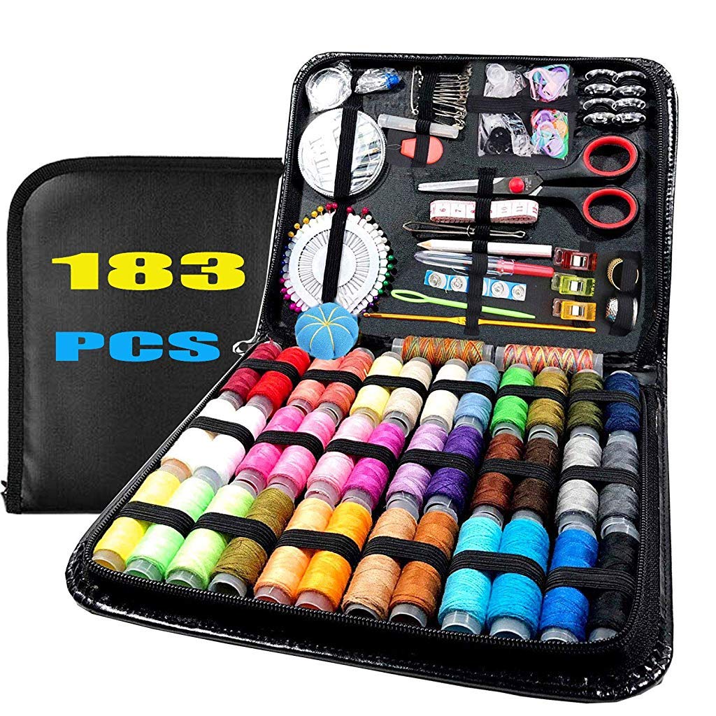 183PCS Handy Sewing Kit Bundle with with 38 XL Thread, All-in-One Portable Sewing Kit with Scissors Thread Needles Tape Measure Carrying Case and Accessories