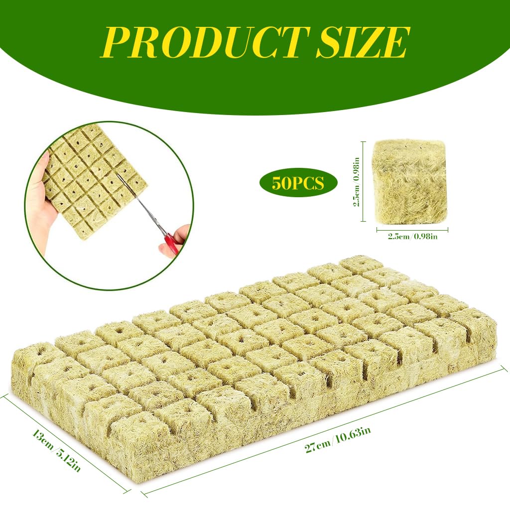 HASTHIP Seed Starter Rockwool for Germination and Cloning with 50 pcs 1 in Cubes | High Density Stonewool for Hydroponic Vegetables and Herbs