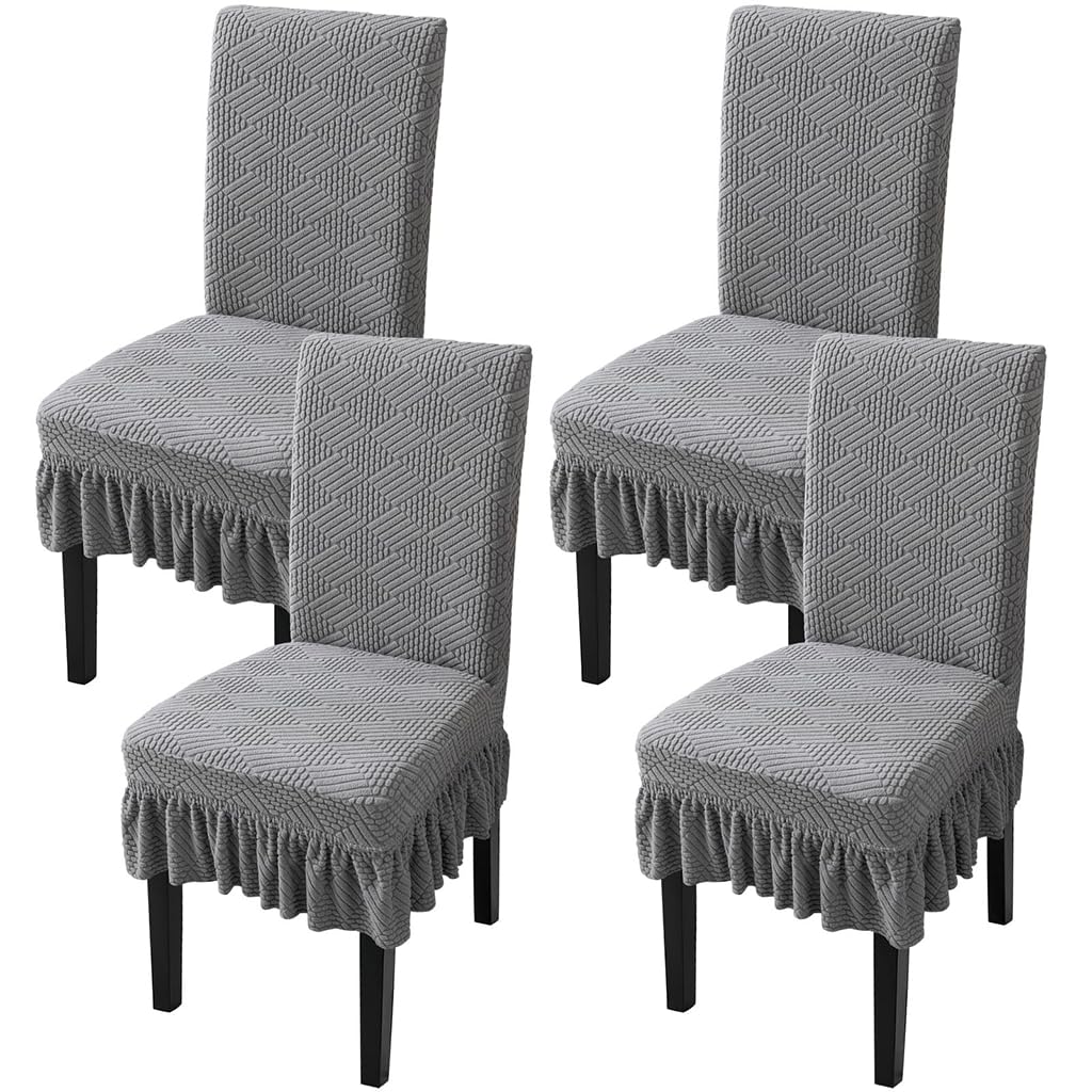 HASTHIP Chair Cover Set of 4 for Dining Table with Skirted Hem | Polyester Spandex Grey