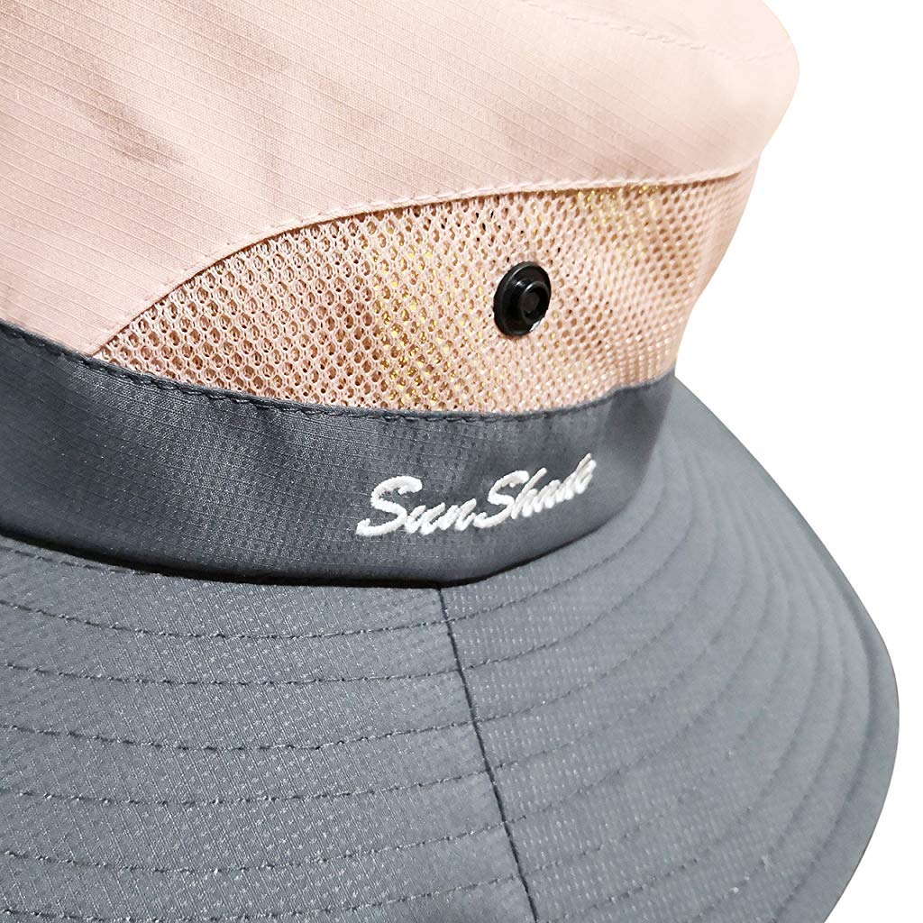HASTHIP® Sombrero de Pescador para Mujer con Agujero para Coleta,Sombrero de Sol Plegable ala Ancha,Protección Solar UPF 50+ UV Transpirable Malla Verano Playa