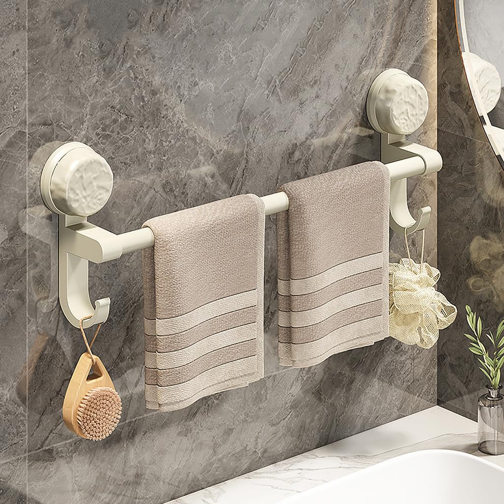 HASTHIP Towel Holder for Bathroom 50×15 cm with Dual Hooks featuring Suction Cup Mount | Carbon Steel Rustproof Organizer