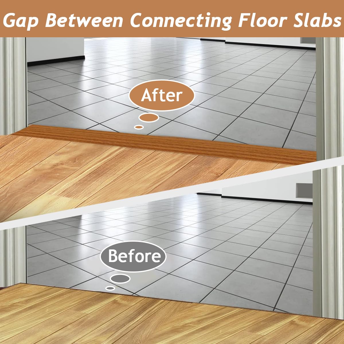 HASTHIP Floor Transition Strip for Joining Floor Gaps with Self Adhesive PVC 47.2 x 1.57 in Wood Color | Easy Trim Fit