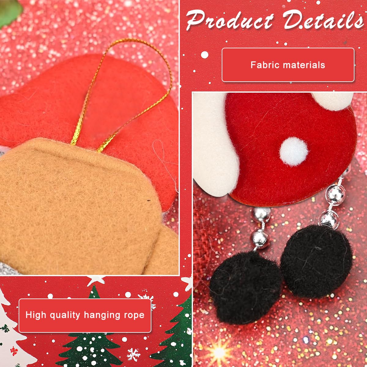 HASTHIP Christmas Tree Decorations for Home and Office featuring 4pcs 17x7cm Fabric Ornaments