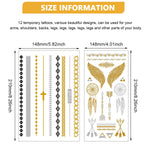 MAYCREATE® 12 Sheets Tattoo Sticker Creative Element Temporary Tattoos Stickers Golden Tatto Stickers Assorted Henna Art Tattoo Sticker for Body Art Tattoos Art Waterproof Temporary Tattoos Stickers