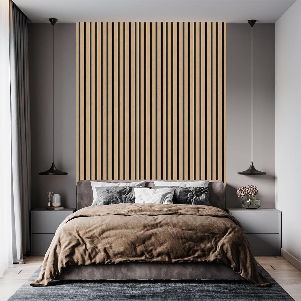 HASTHIP Peel and Stick Wallpaper for Wall Decor featuring 3D Wood Slats 9.8 ft Roll | Waterproof Tan Vinyl