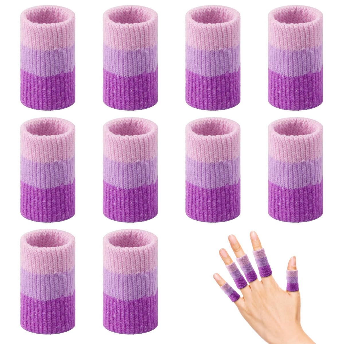 HASTHIP Crochet Finger Guard for Knitting and Sports with 10PCS Stretchy Nylon Purple Sleeves