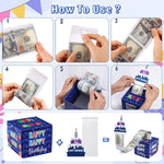 Birthday Money Box for Cash Gift, Surprise Money Pull Out Game for Parties, Pull Out Happy Birthday Day Card and 100Pcs Transparent Bags, Fun Ways to Give Cash as A Gift