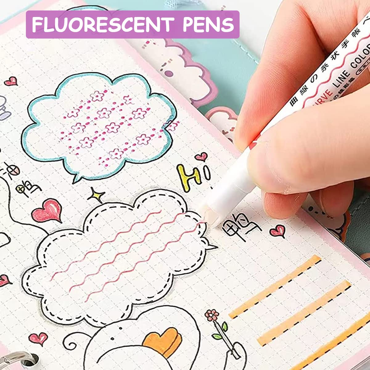 HASTHIP Curve Highlighter Pen Set for Scrapbook and Journals with Roller Tip | 6 Color Markers for Kids and Adults