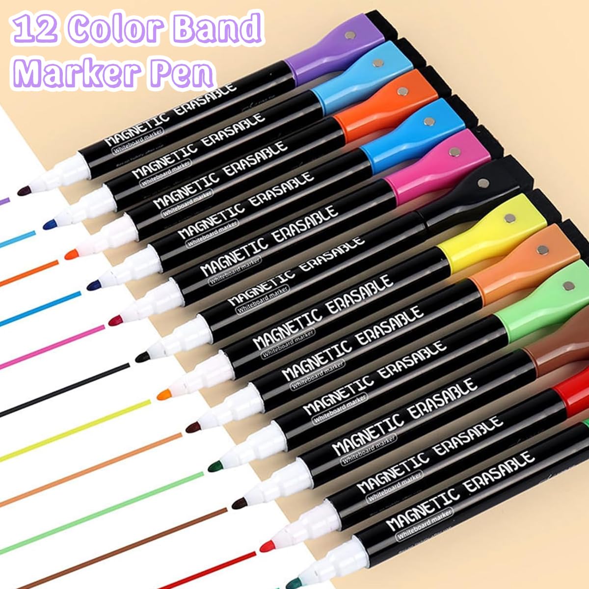 HASTHIP® Dry Erase Markers Fine Tip - Fine Point Dry Erase Markers with Eraser, Dry Erase Markers, White Board Markers, Colorful Dry Erase Markers Low Odor for Office School, 12 Count