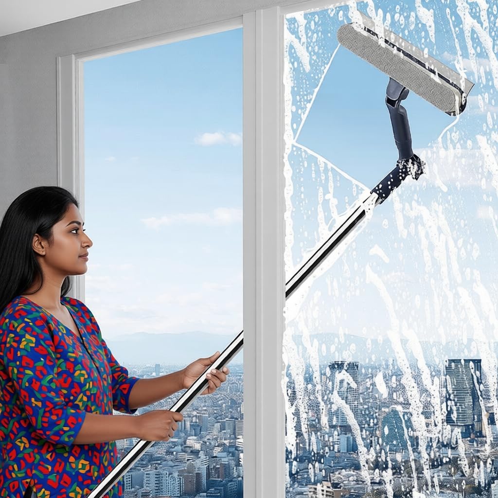 HASTHIP Window Cleaning Tool for Home and Car with 47 in Handle and 180° Rotatable Head | Streak-Free Squeegee