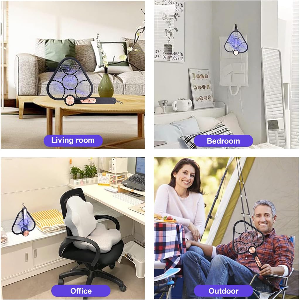 HASTHIP Mosquito Swatter for Indoor and Outdoor Use with UV Trap Lamp and 1500mAh Battery | Folding Triangle Electric Grid Design