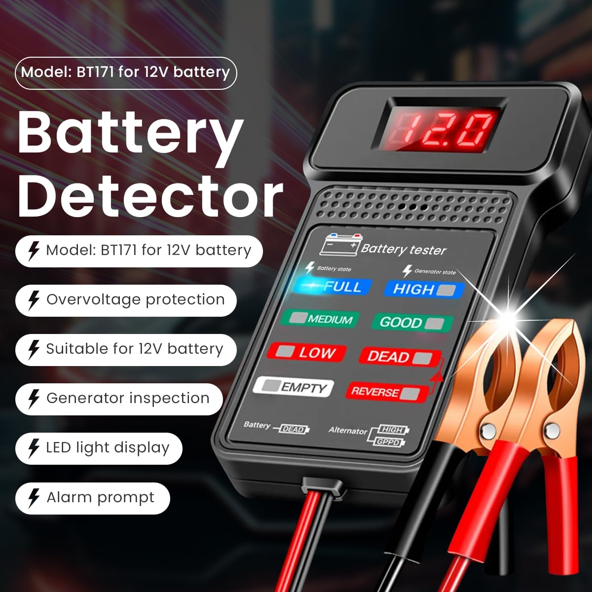 HASTHIP® 12V Car Battery Tester Generator Tester Automotive, Battery Monitor Analyzer Universal Vehicle Battery