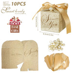 HASTHIP Small Gift Boxes for Wedding and Party Favors with Ribbon & Pearl Pin | 10pcs Gold Embossed 6.5×6.5cm Paper Boxes
