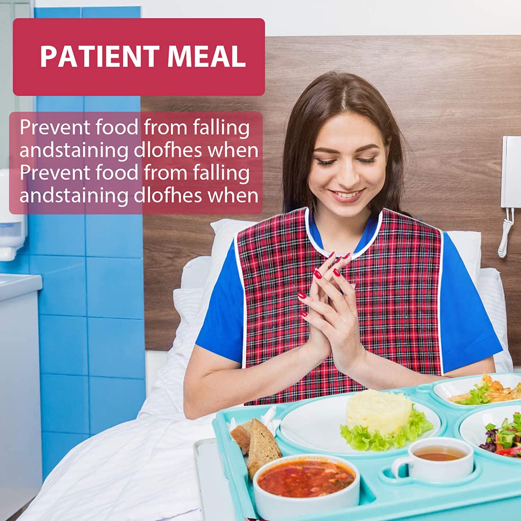 HASTHIP Adult Bibs for Elderly with Waterproof Anti Oil Design 78 x 44cm | Reusable Red Dining Protector