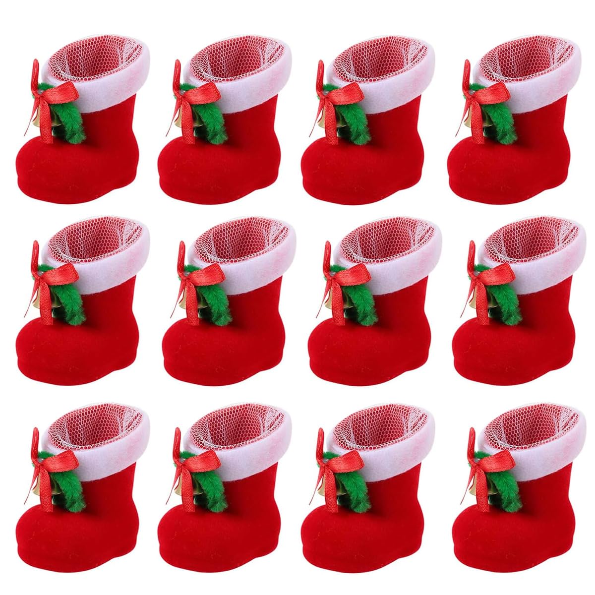 HASTHIP Christmas Stockings for Xmas Tree Hanging Decor 12Pcs 5x6 cm with Drawstring Mesh Liner