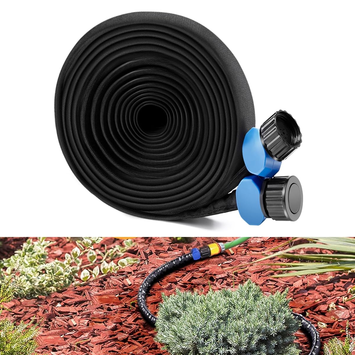 HASTHIP® Garden Hose 49.2Ft PVC Soaker Hose with High Density Polyester Webbing Wrap Universal Garden Soaker Hose Penetration Hose Porous Weep Hose for Gardening, Watering Garden Beds, Irrigation