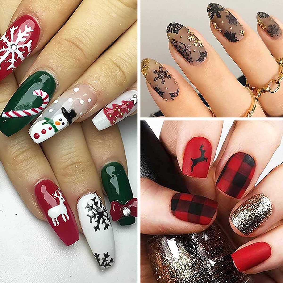 HASTHIP Nail Art Decals for Christmas with 10 Sheets Self Adhesive Santa Designs | DIY Stickers