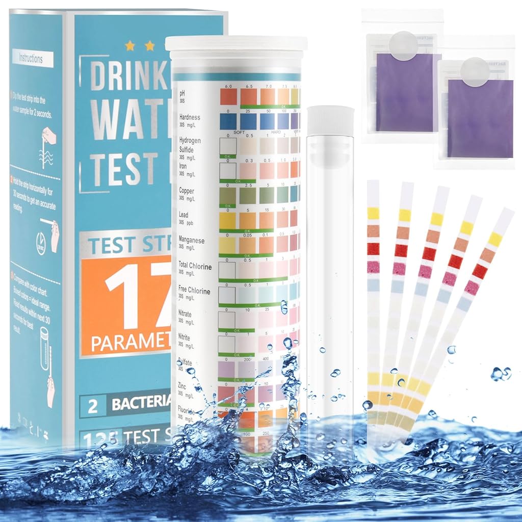 HASTHIP® 125-Count Water Testing Strips, 17 in 1 Water Qulity Test Strips for Swimming Pool Aquarium Test Strips Freshwater Saltwater Test Strips for Total Alkali Cyanuric Acid Residual Chlorine, More