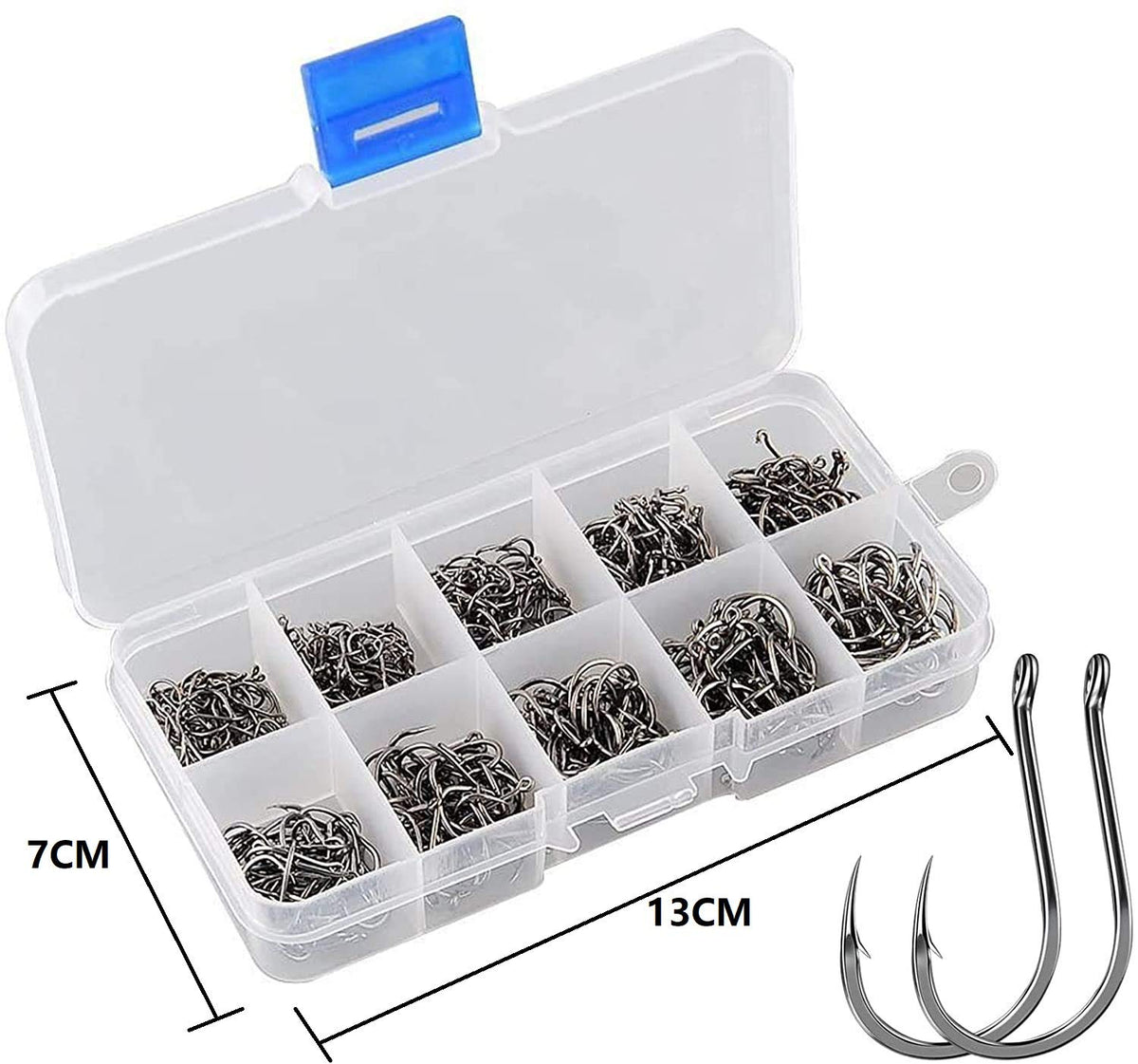 Proberos® 500pcs High Carbon Steel Fishing Hooks with Plastic Box, 10 Sizes Fish Hook with Barbs for Freshwater/Seawater, 3# - 12#(50pcs/ Size)