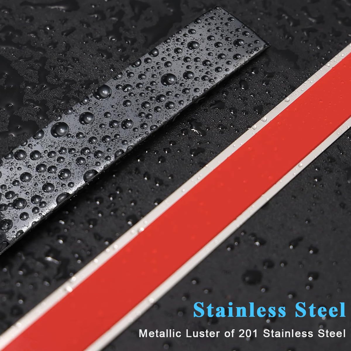 HASTHIP Metal Trim Wall Strip for Ceiling and Cabinet Edges with Self Adhesive 16.4ft Black Stainless Steel | Mirror Finish 2 PCS