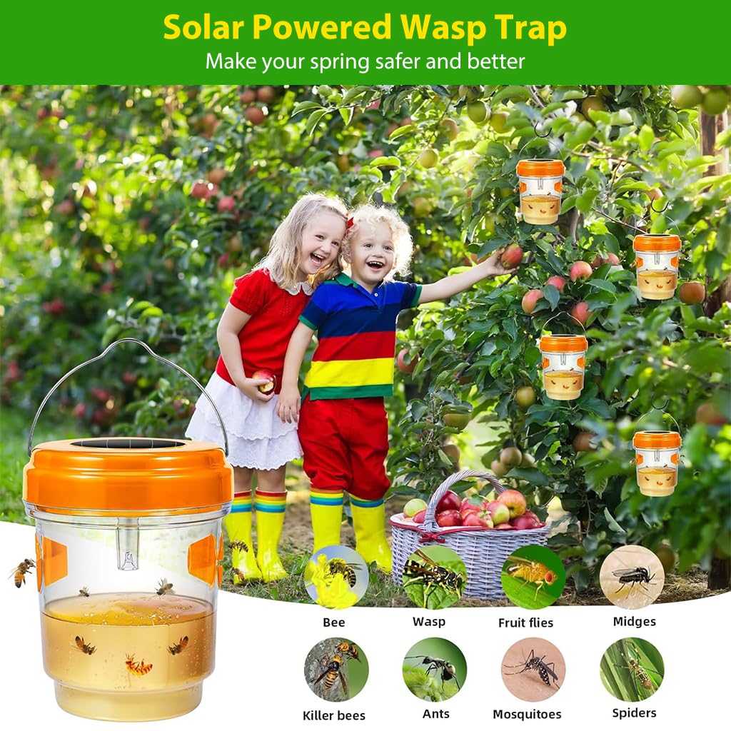 HASTHIP Wasp Trap Lamp for Fruit Trees with Solar Powered LED Light | Waterproof Hanging Bug Trap